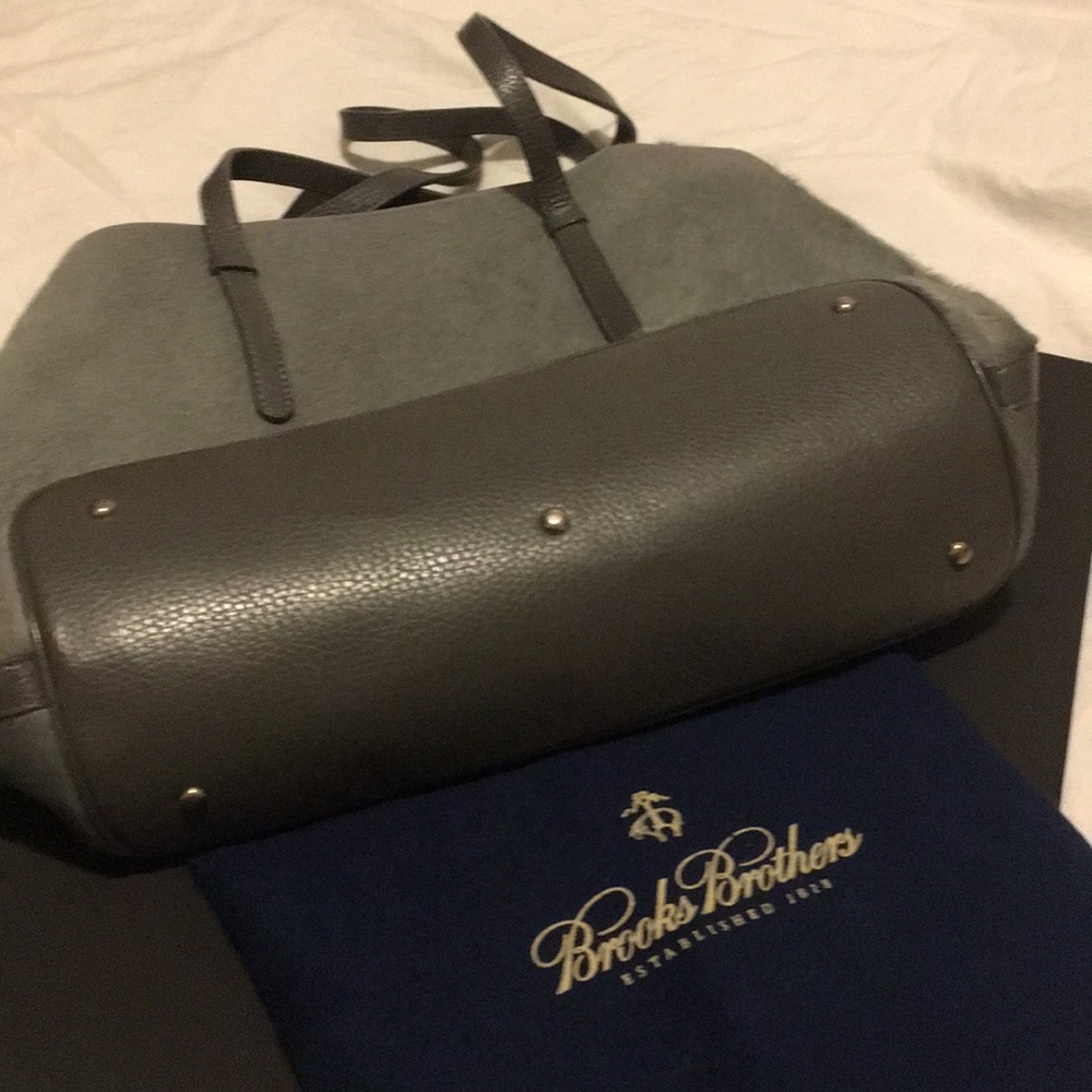 Brooks Brothers Grey Calf Hair and Leather Tote